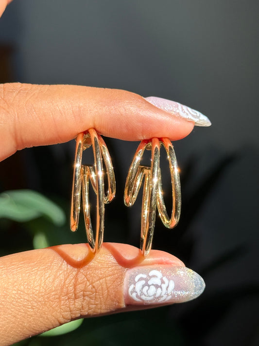 14k Triple Crescent moon Hoops
