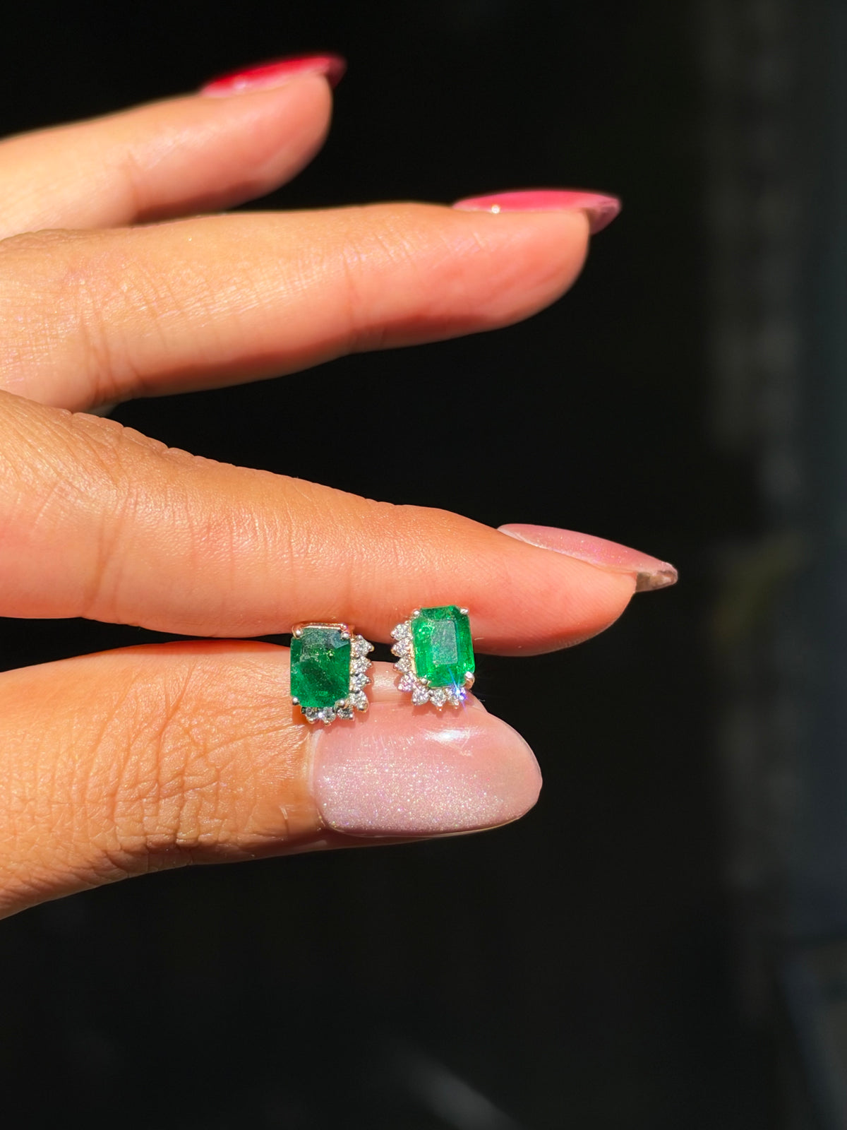 14k emerald and diamond stud earrings
