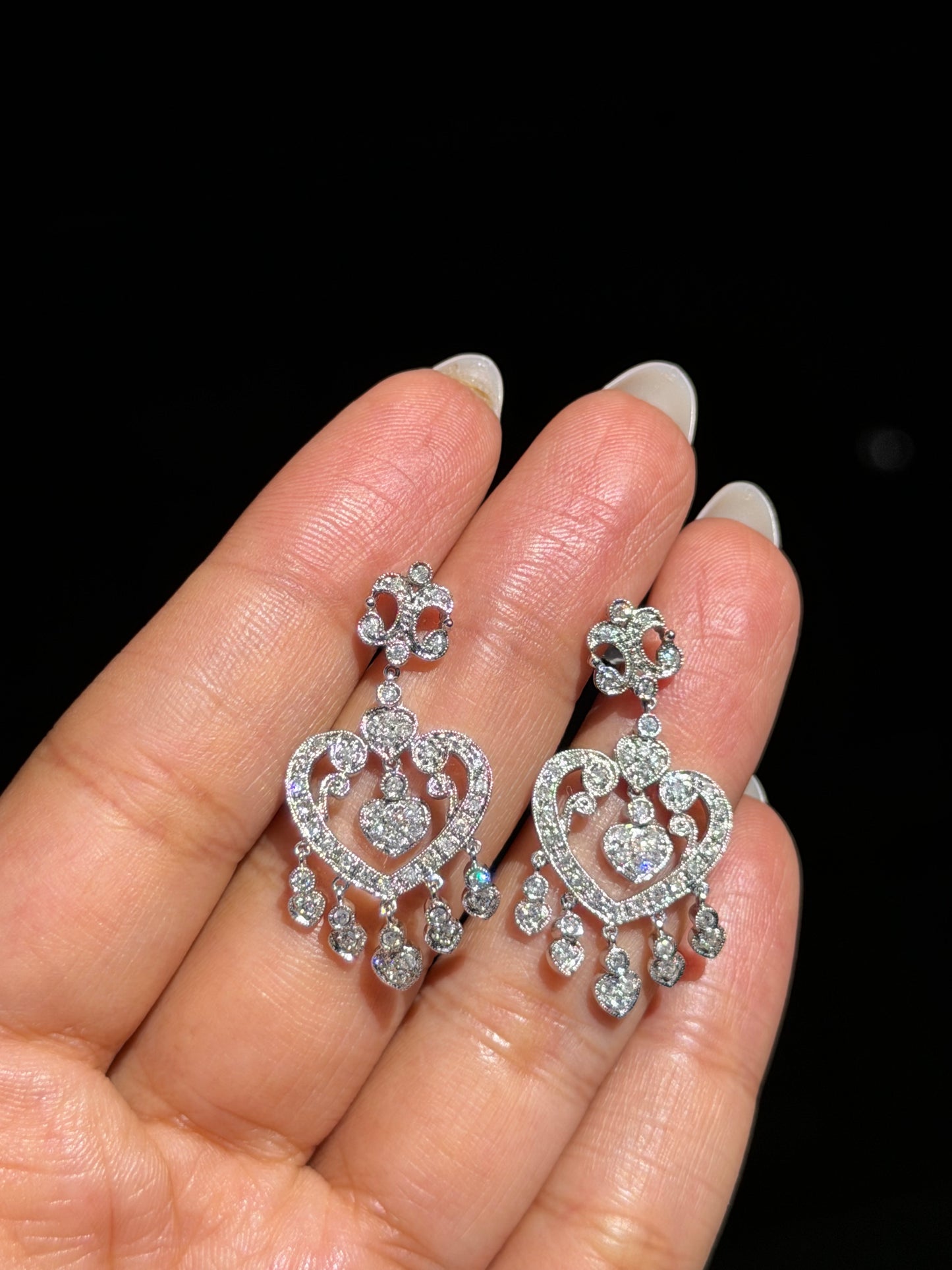 14k Art Deco diamond dangle earrings