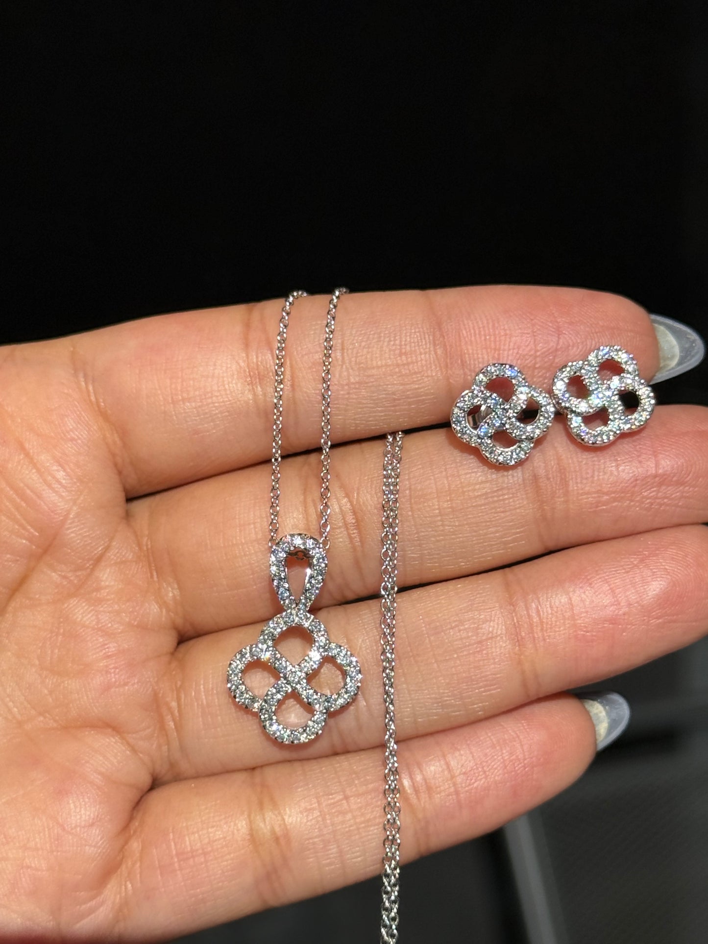 14k diamond Quatrefoil Necklace & Earrings