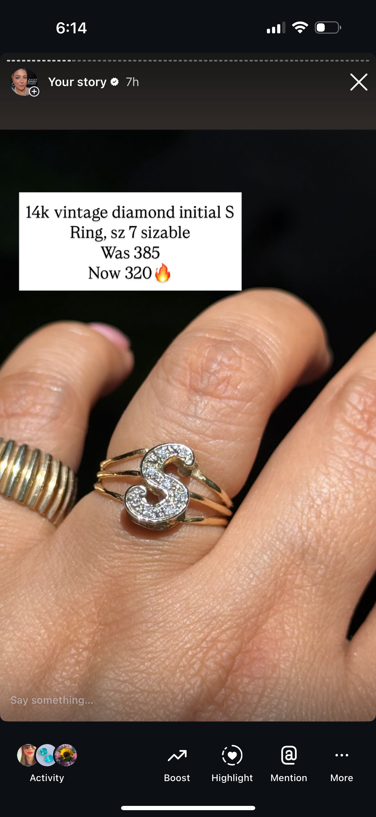 14k vintage diamond initial S
Ring,