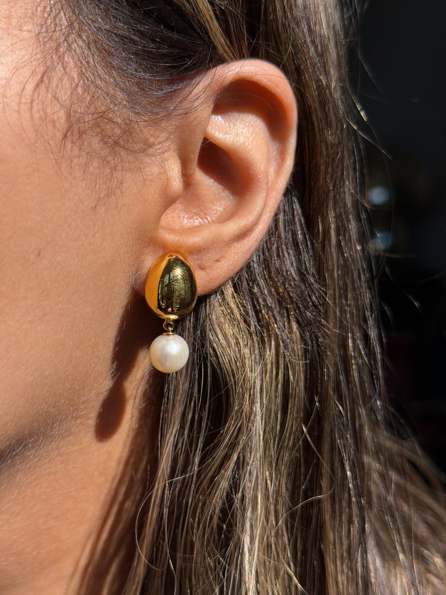 14k puffy drop dangle pearl earrings ✨