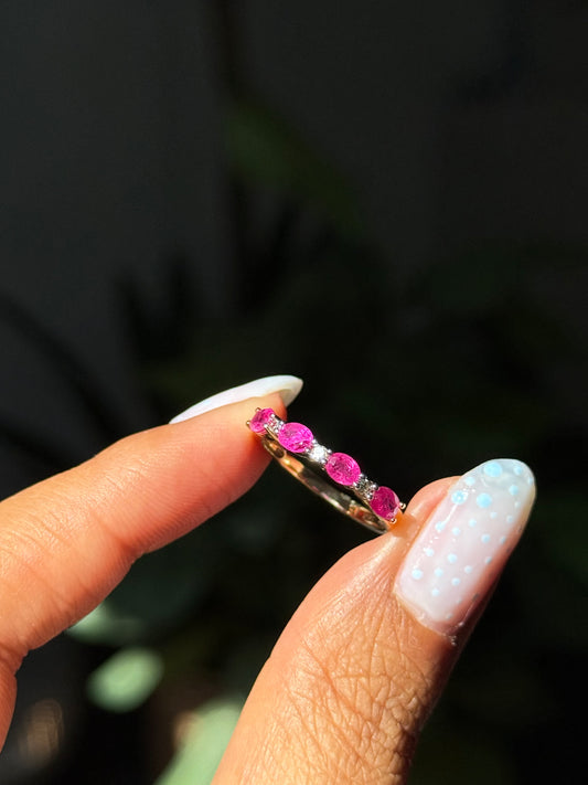 14k half eternity rubies and diamonds band