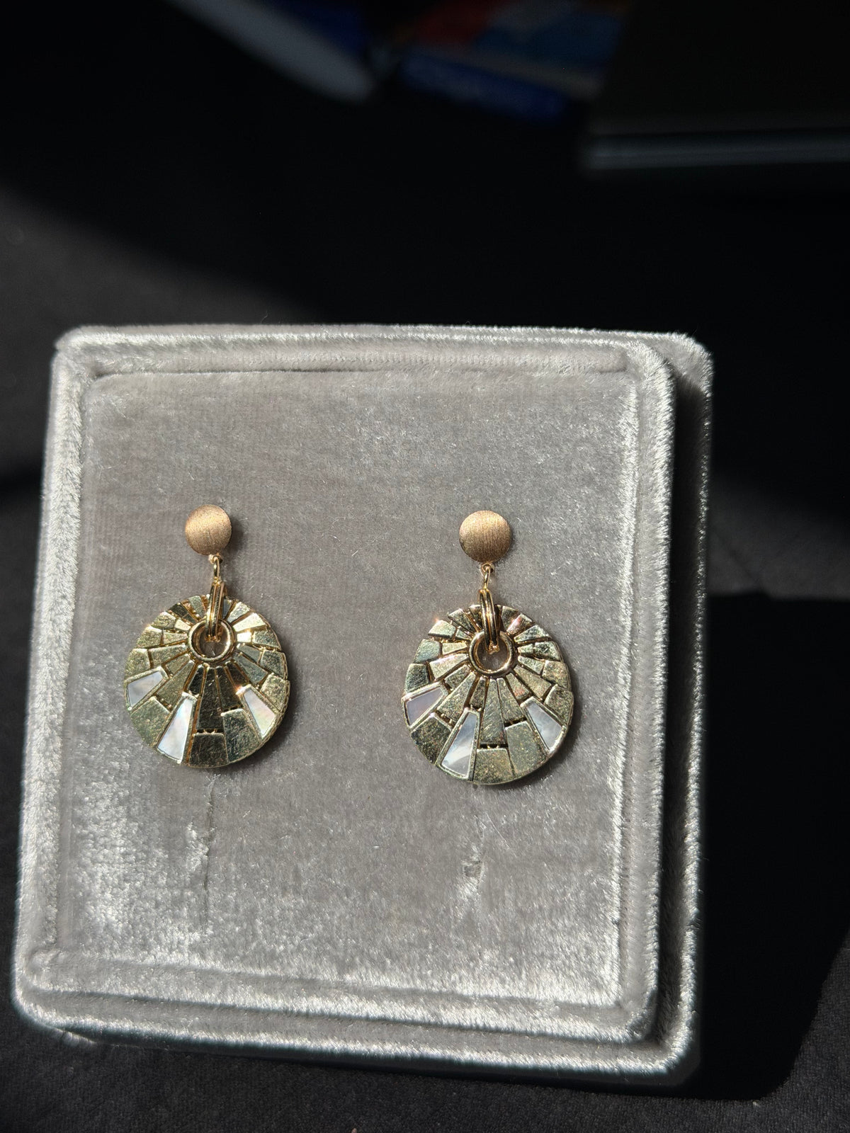 14k pearl disc drop earrings