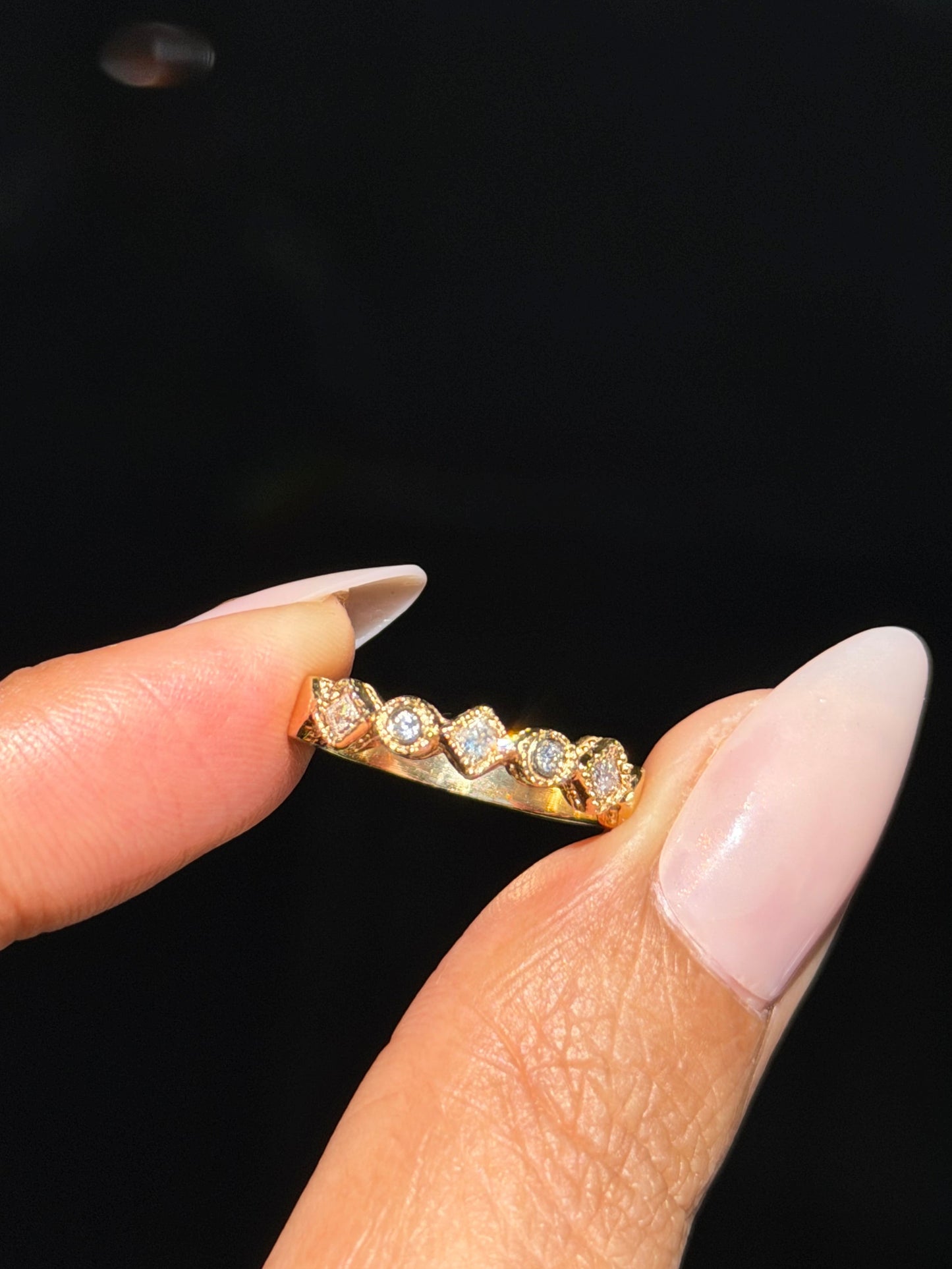 14k princess cut and round diamond band