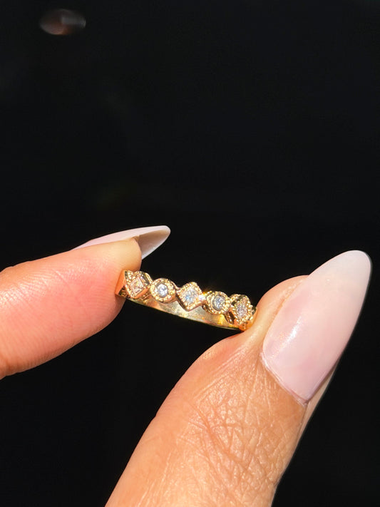 14k princess cut and round diamond band