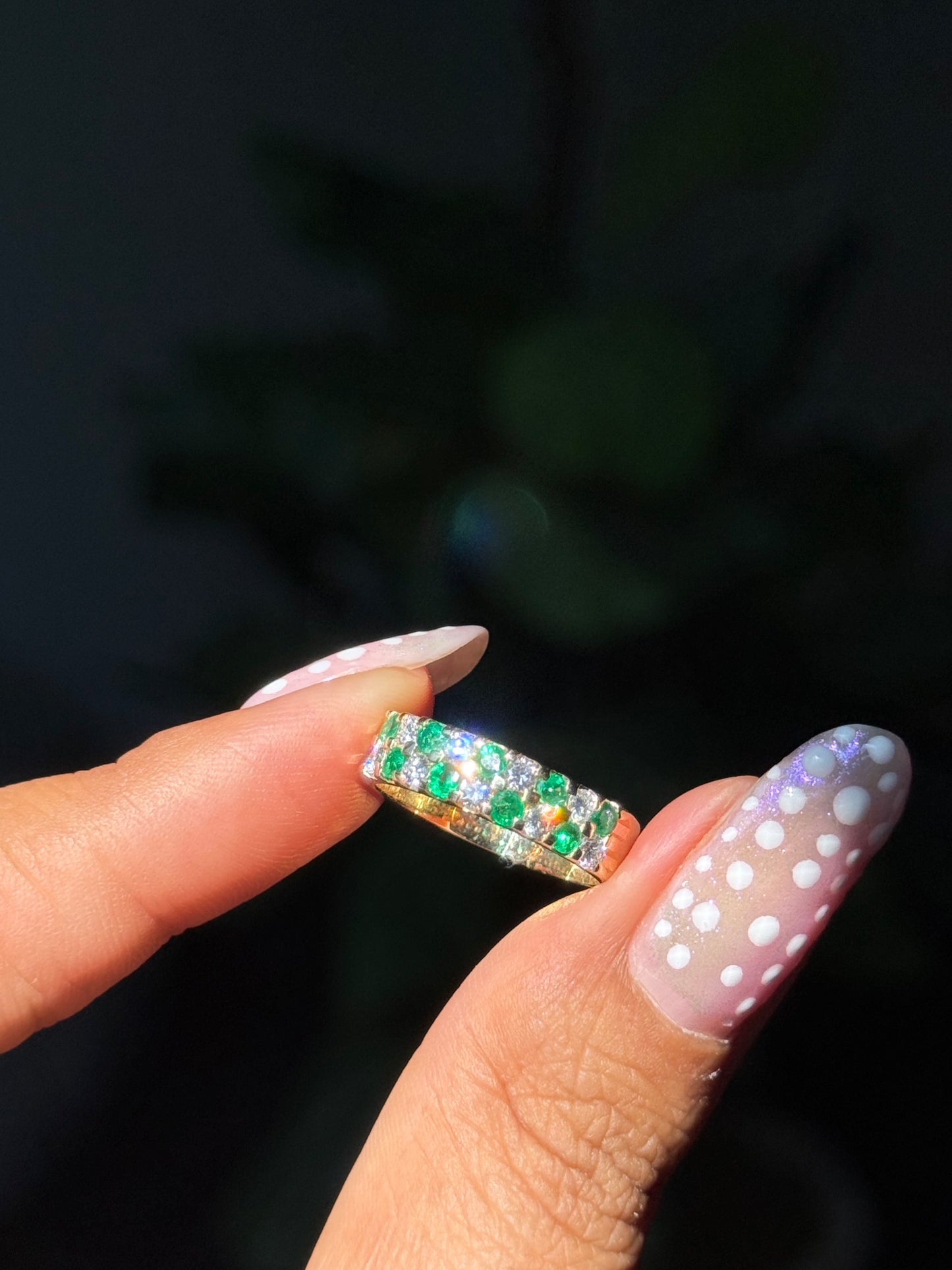 14k wide emerald and diamond ring
