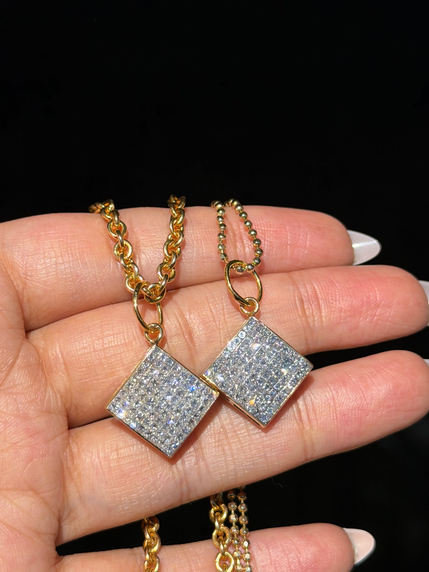 14k Large invisible set diamond charms