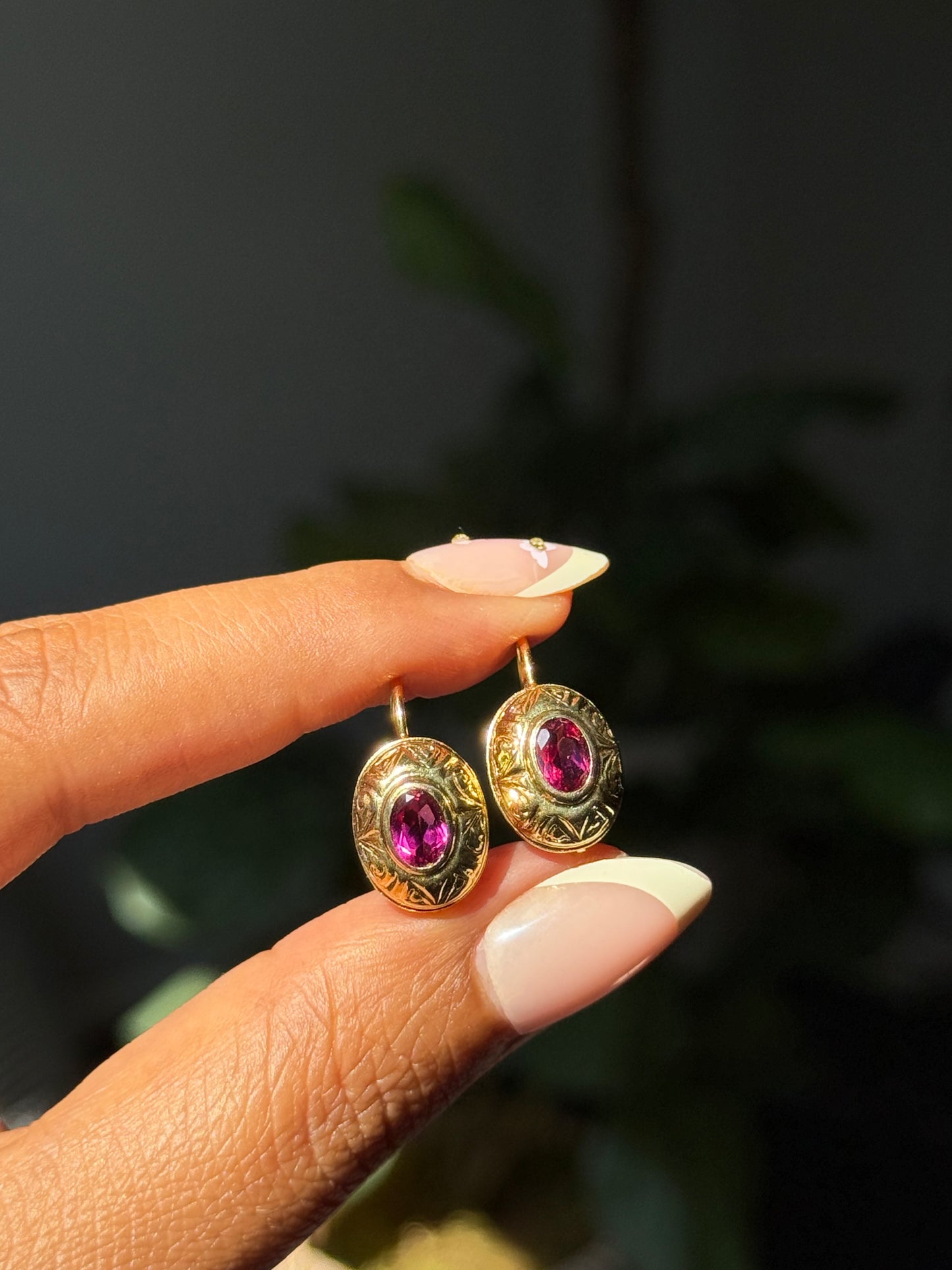vintage 14k Italian earrings with juicy synthetic rubies