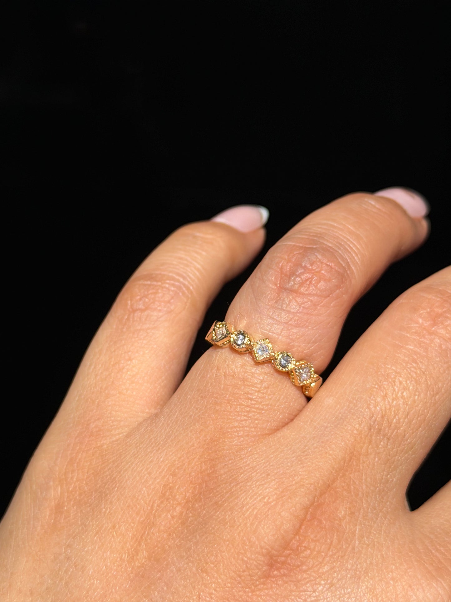 14k princess cut and round diamond band