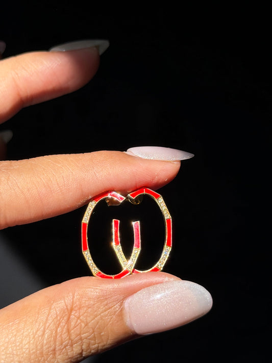 18k Geometric C Diamond and enamel earrings