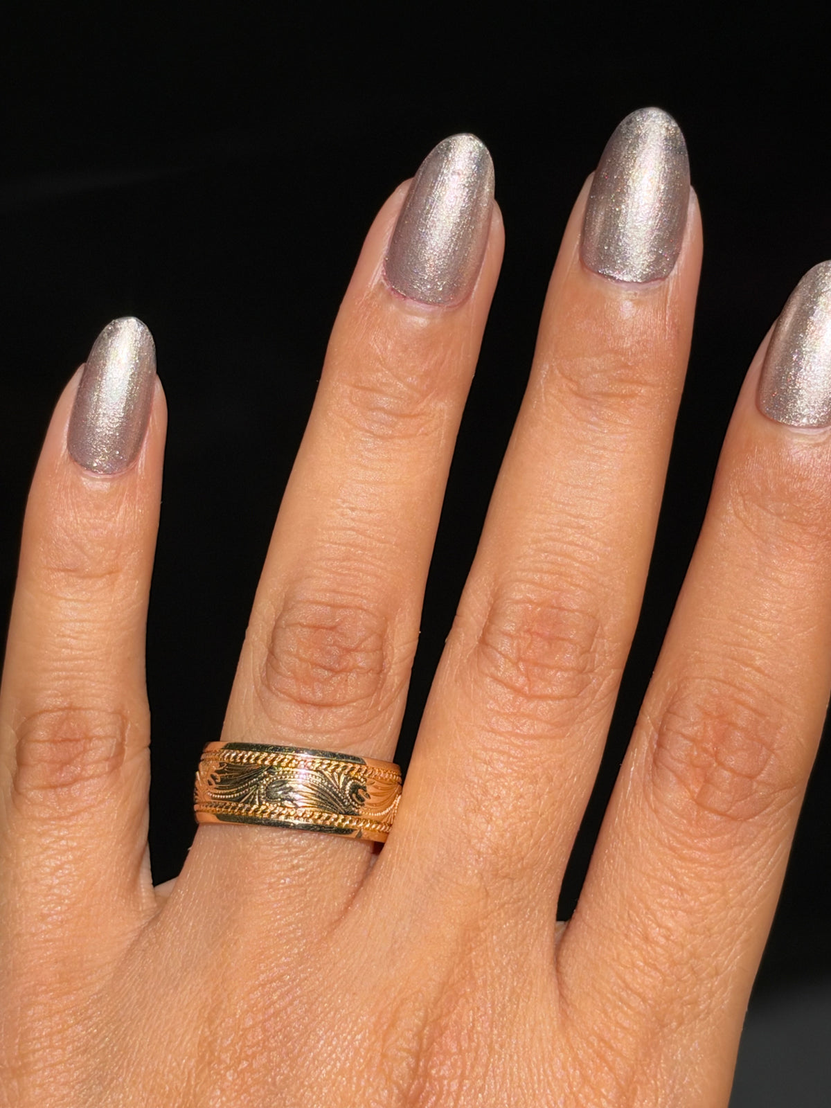 14k vintage hand engraved wide band