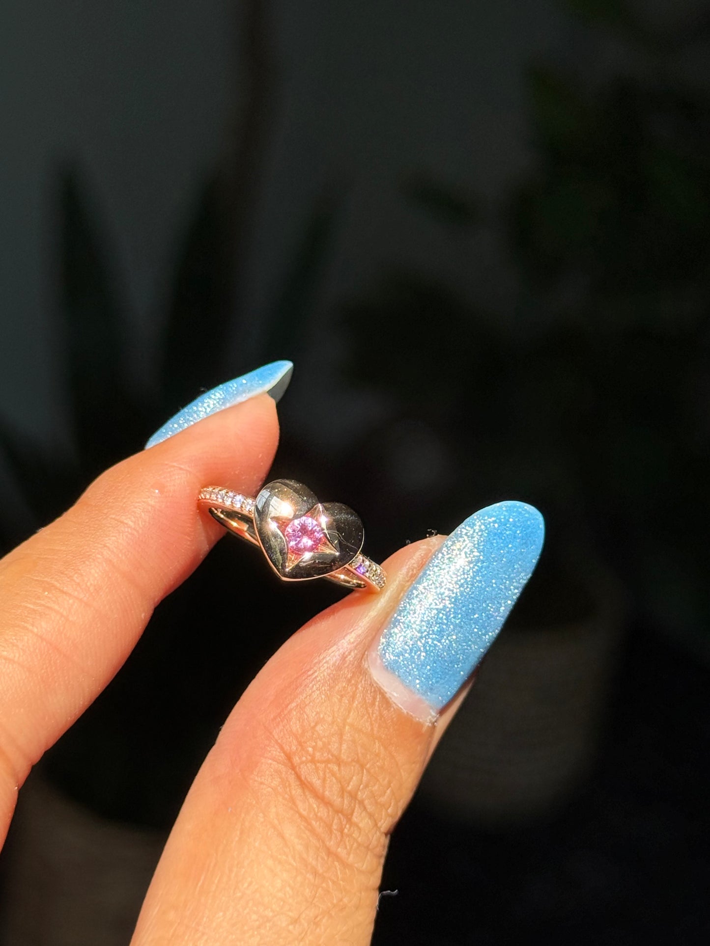 14k Rosey Gold Star set pink sapphire
Heart