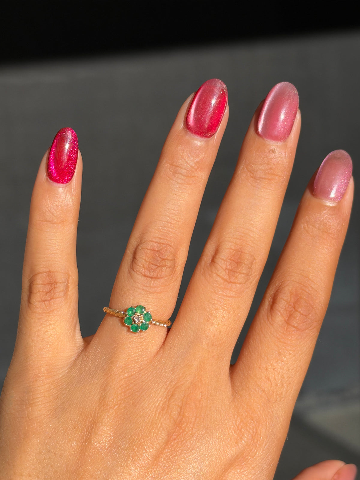 14k emerald flower ring