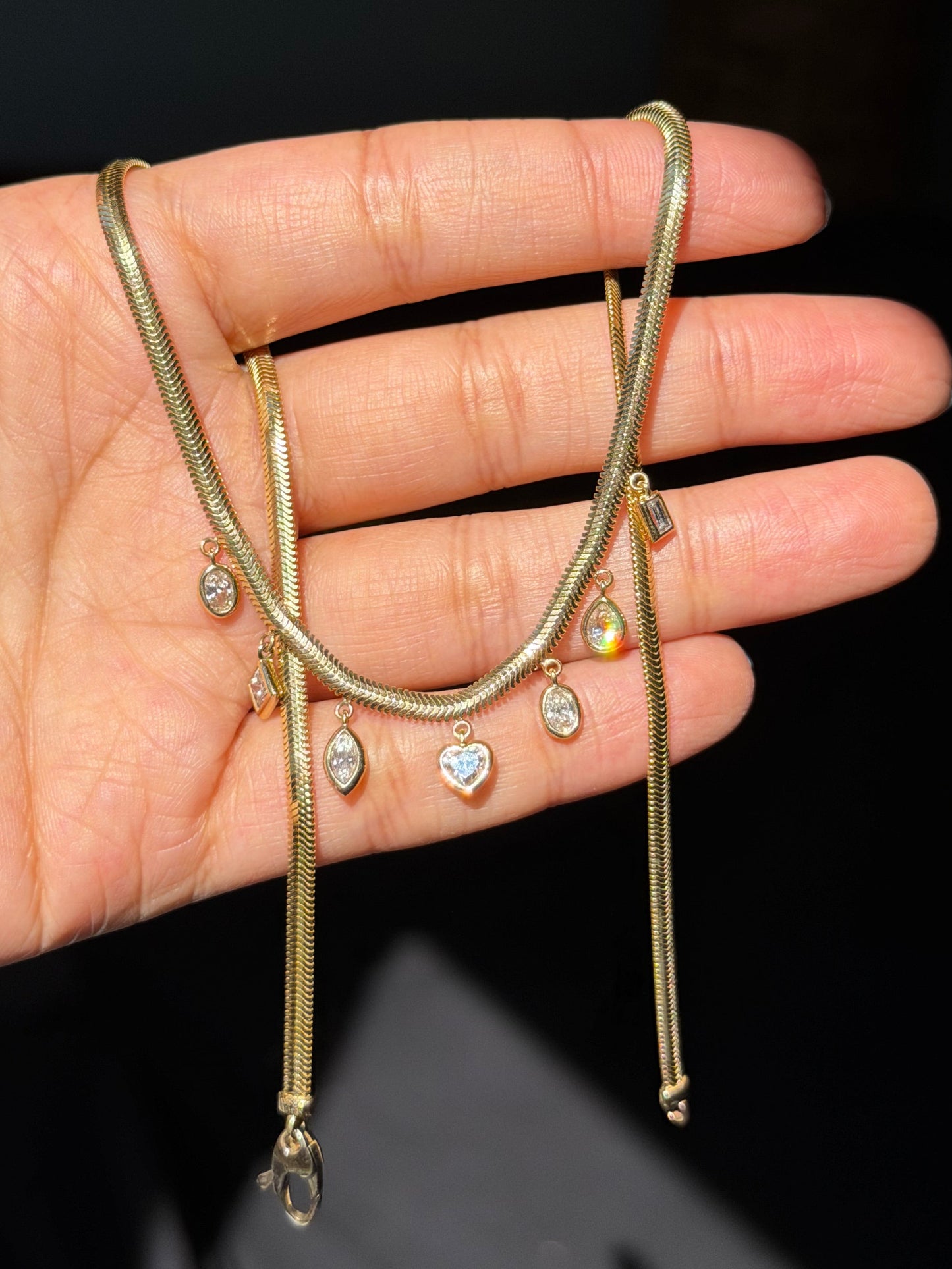 14k mixed shapes lab diamond Snake necklace