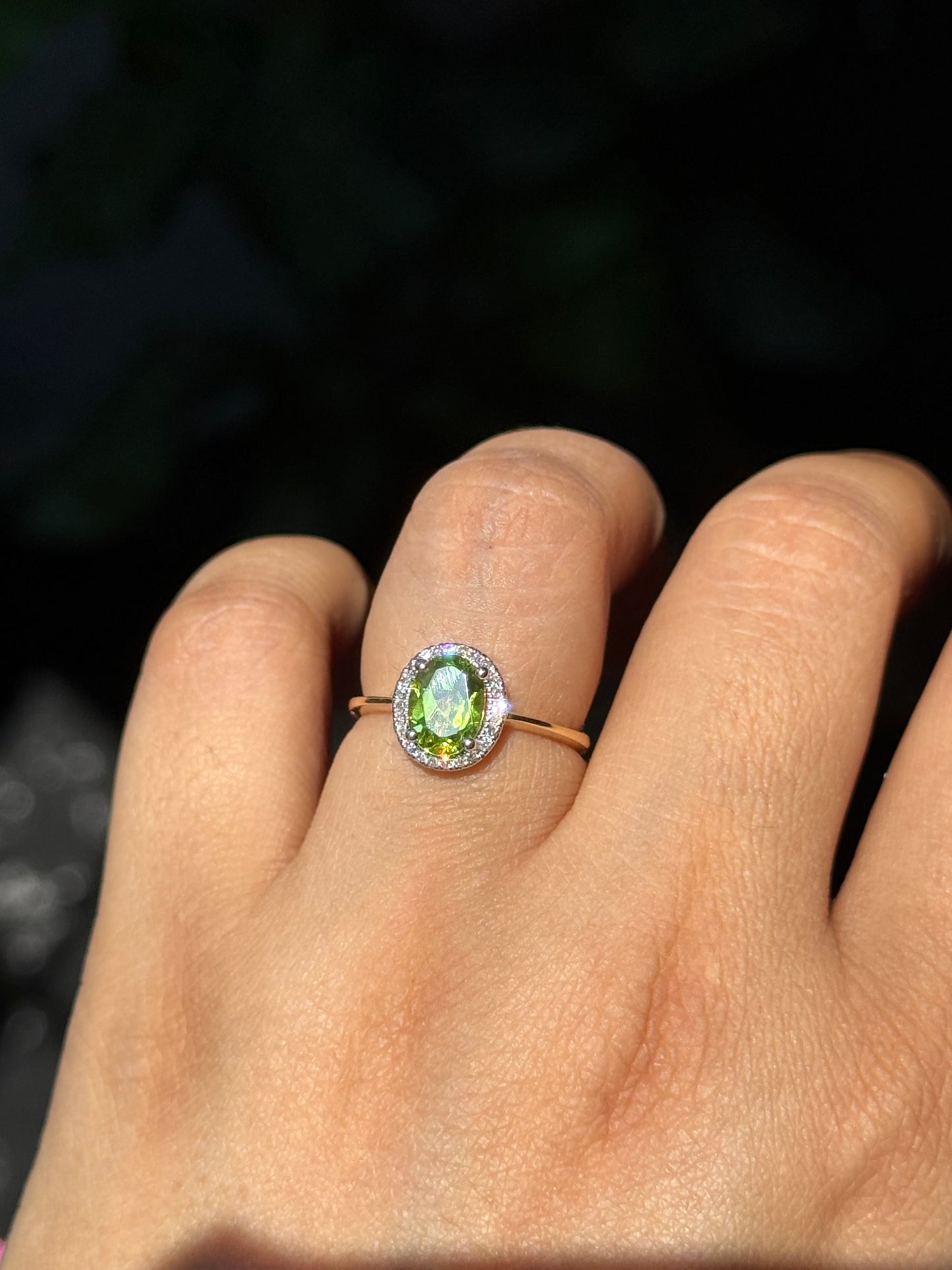 14k peridot and diamond ring