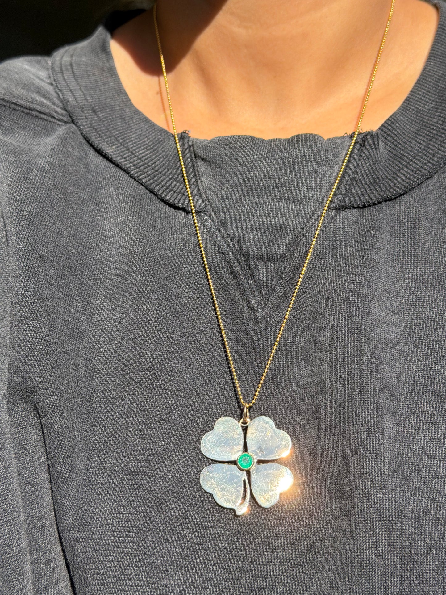 14k XL Colombian emerald Clover Charm