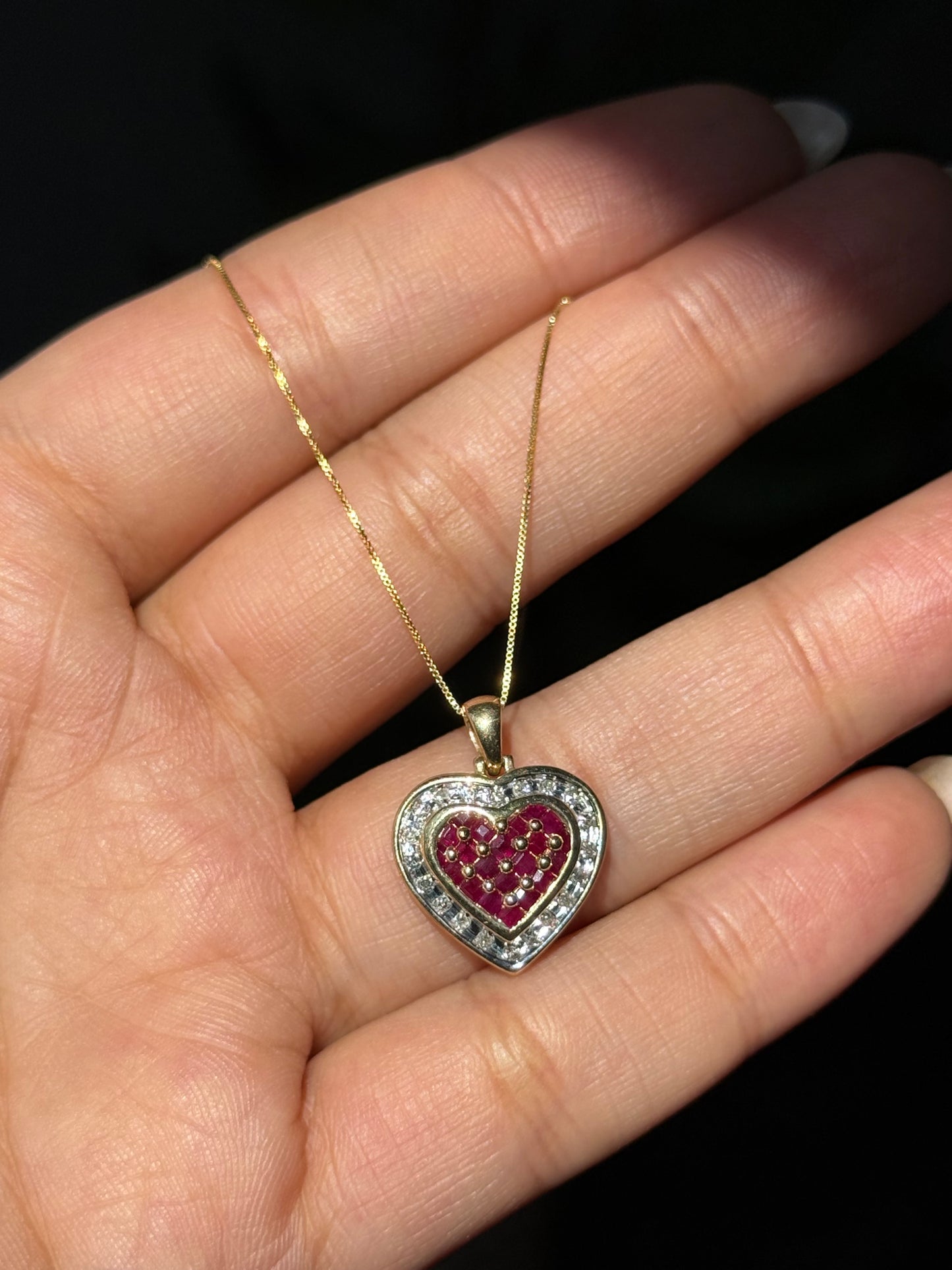14k Italian rubies and diamond charm with chain