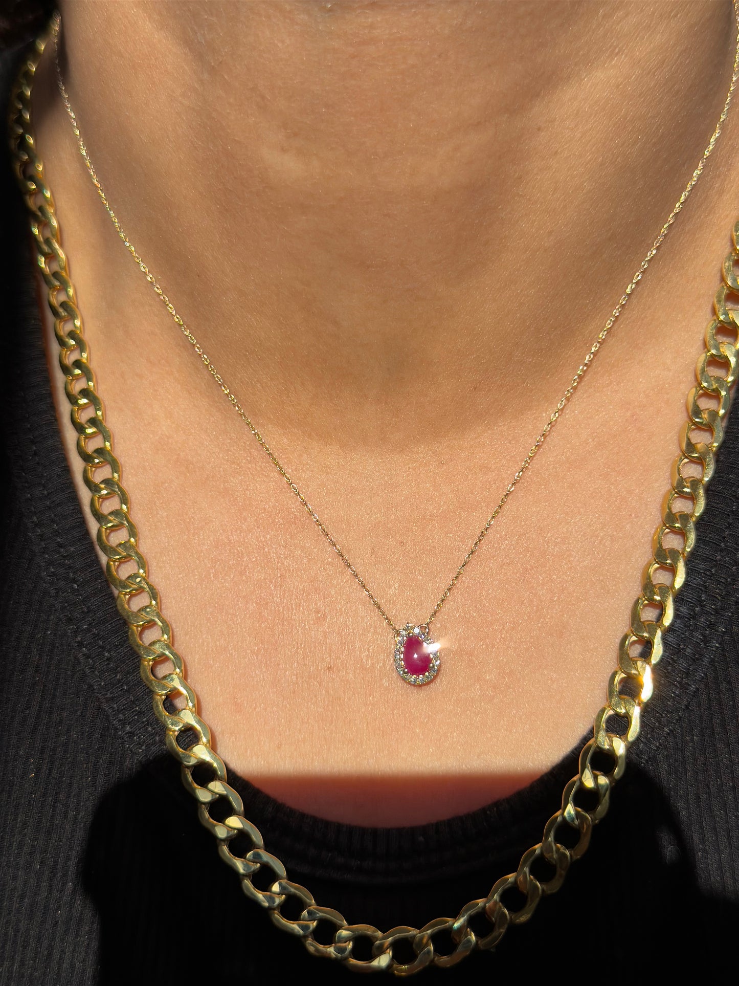 10k yellow gold ruby and diamonds necklace