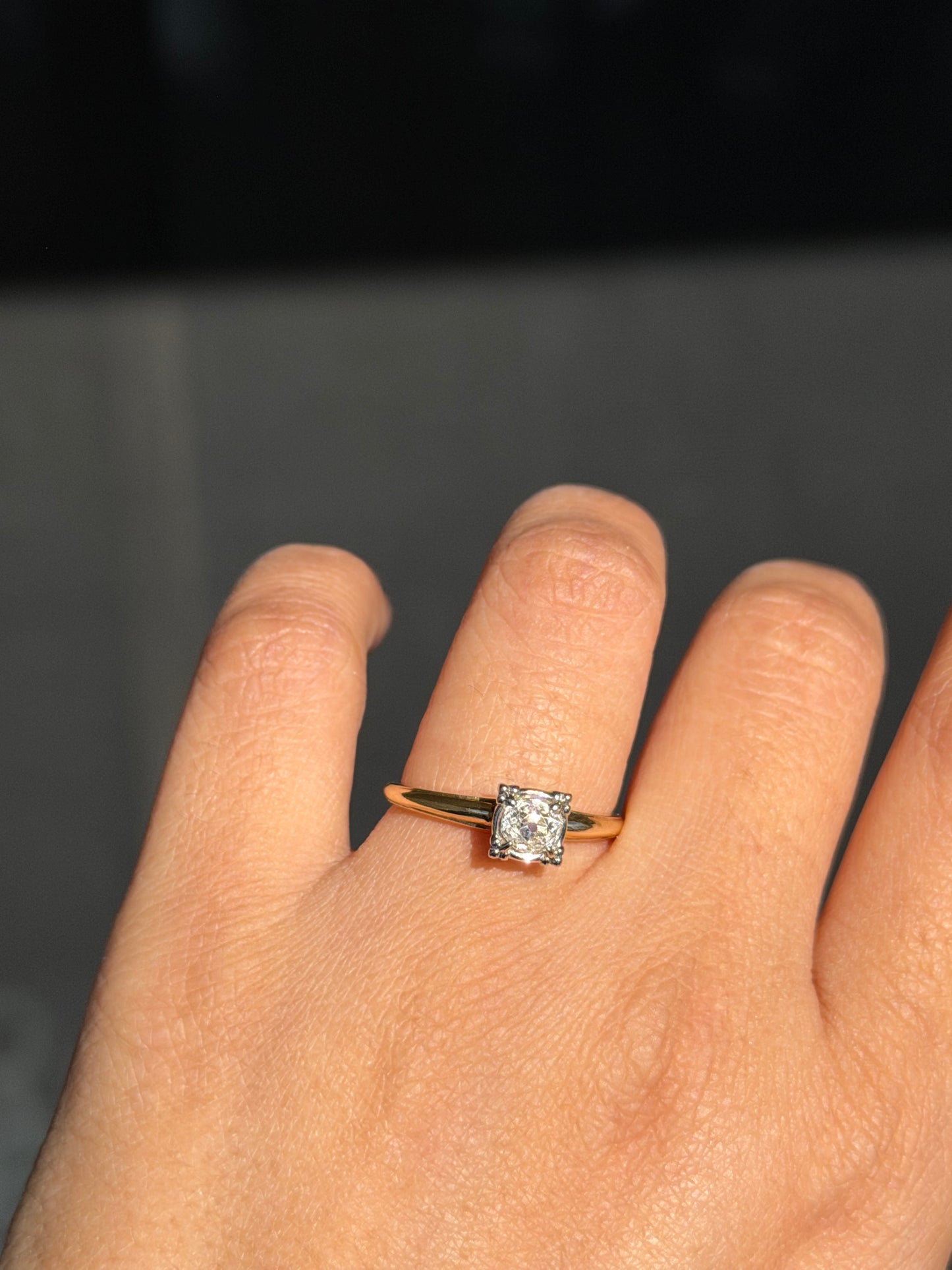 14k old mine cut diamond solitaire ring
