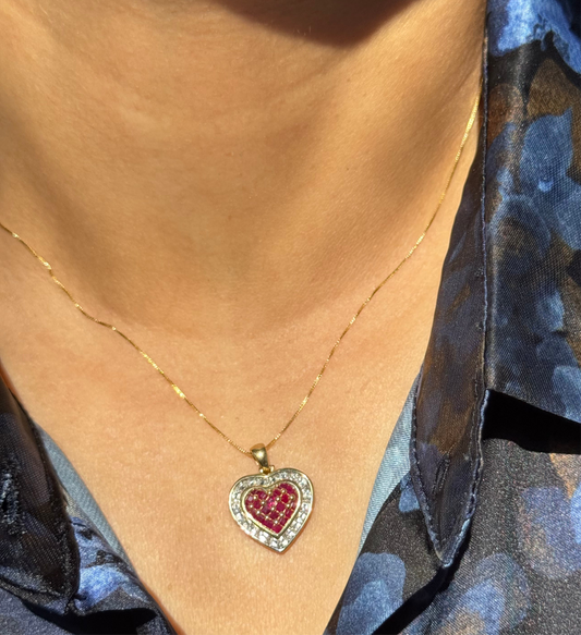 14k Italian rubies and diamond charm with chain