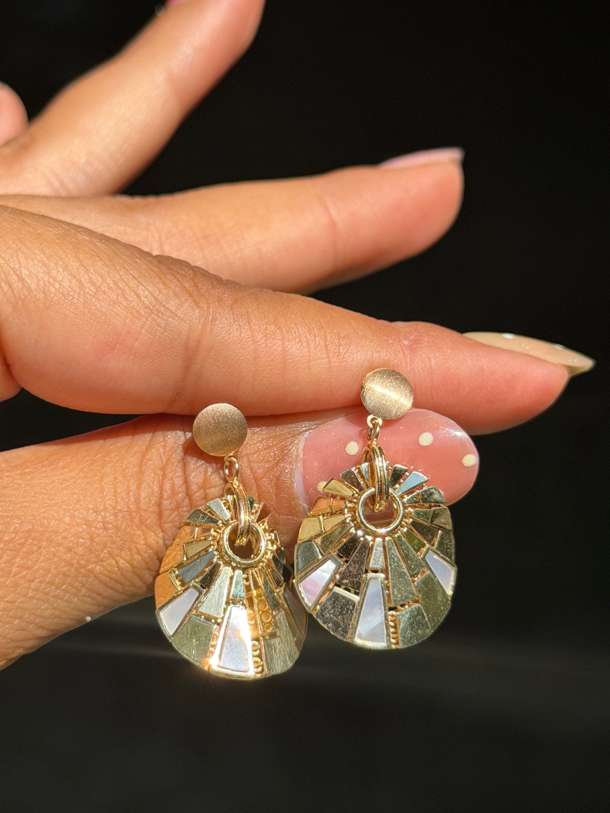 14k pearl disc drop earrings