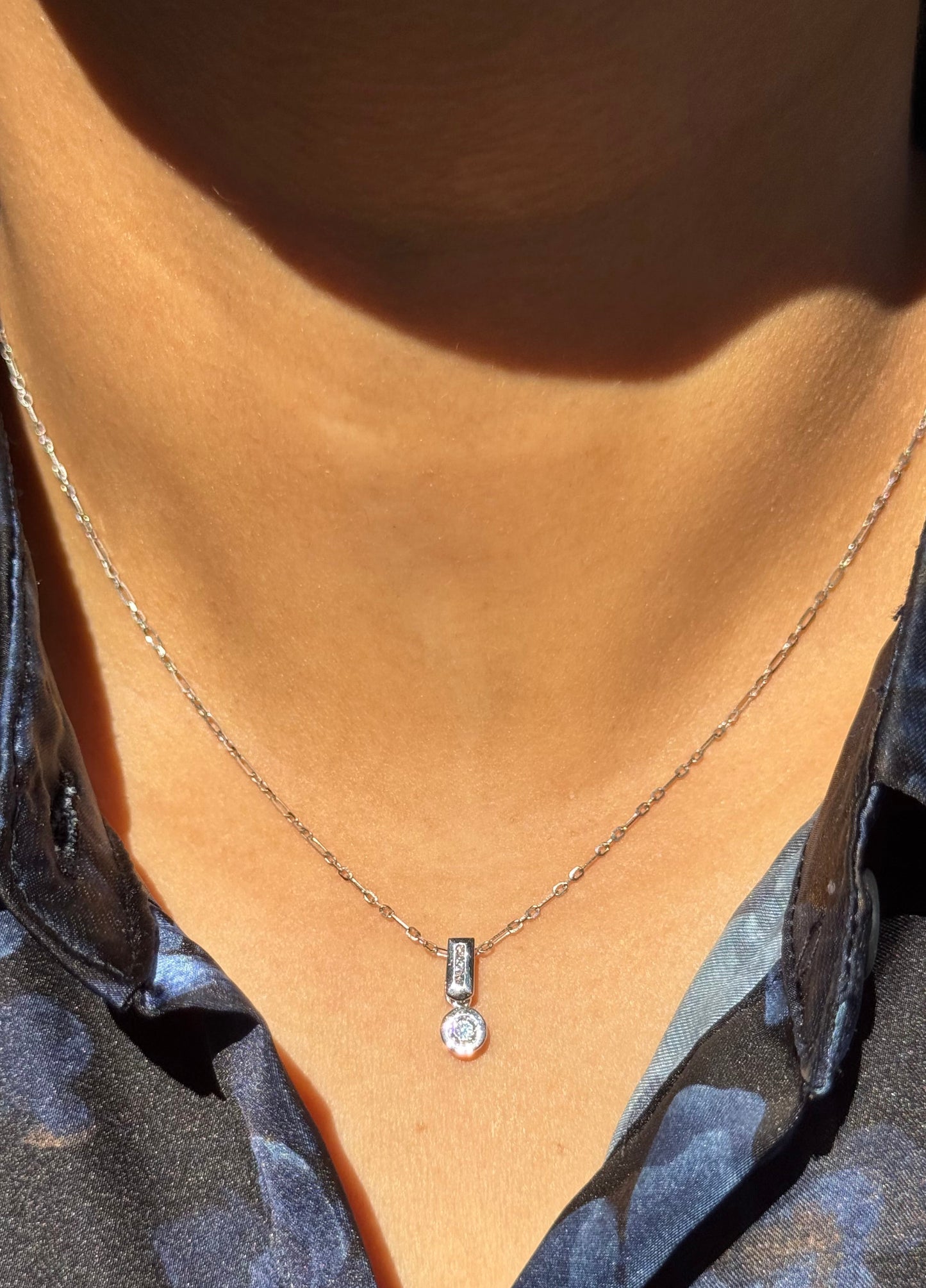 14k white gold charm & 10k mini paper clip chain