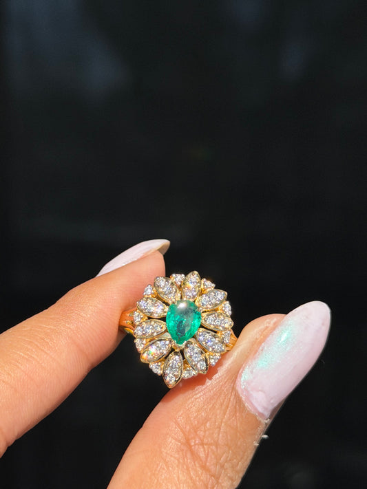 14k Colombian emerald and diamond ring
