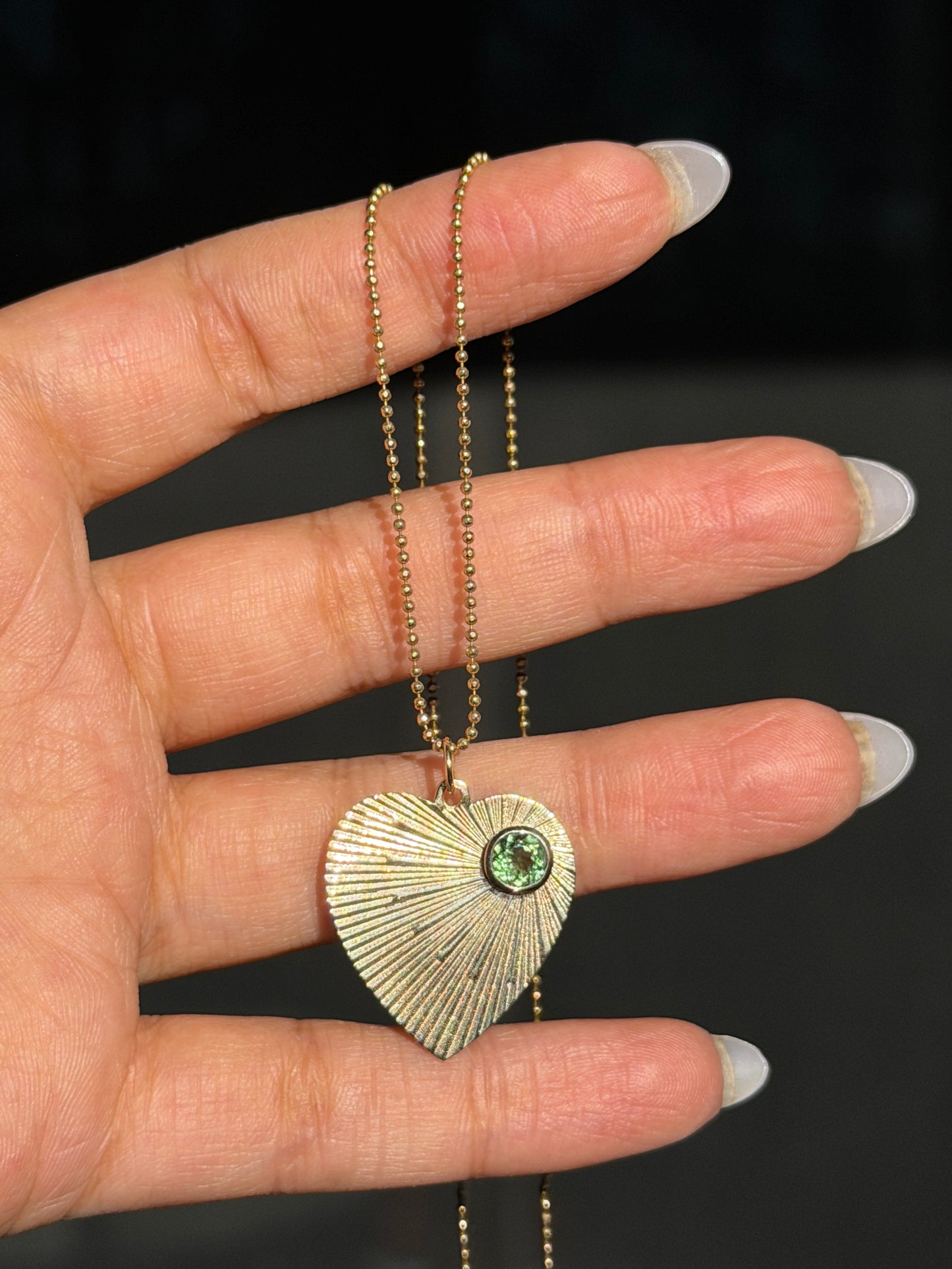 14k Fluted Green Tourmaline heart charm