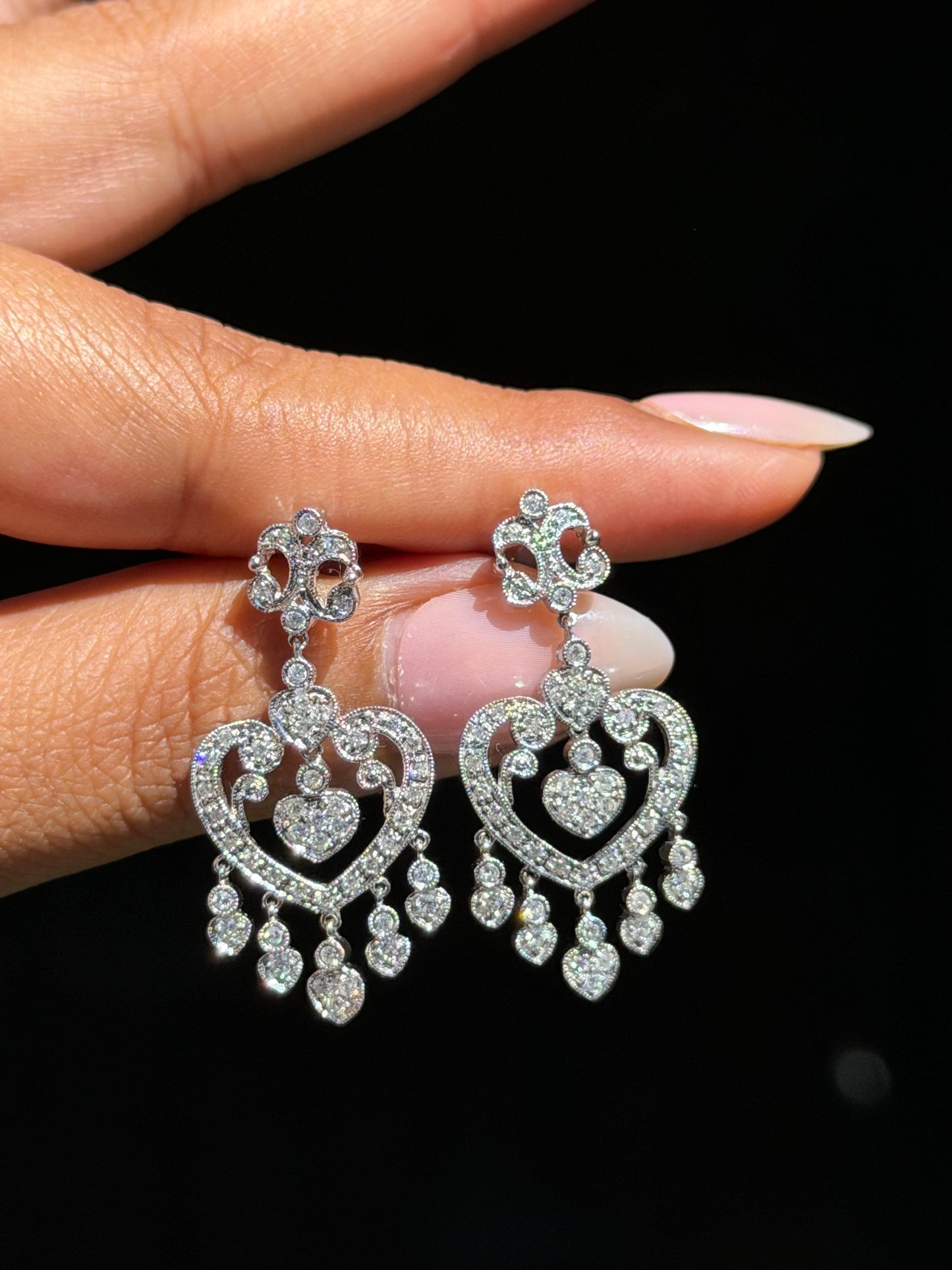 14k Art Deco diamond dangle earrings