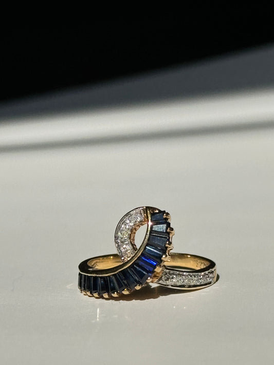 14k chevron Sapphires and diamonds ring