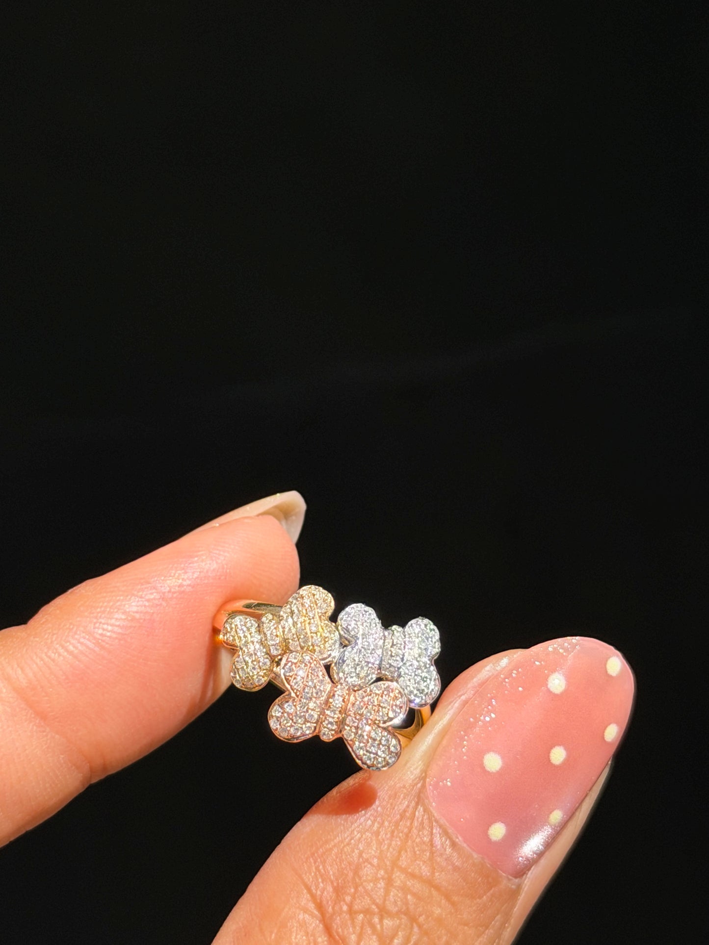14k three butterflies ring