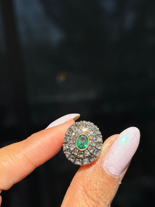 18k Antique emerald & Old mine cut diamond rings