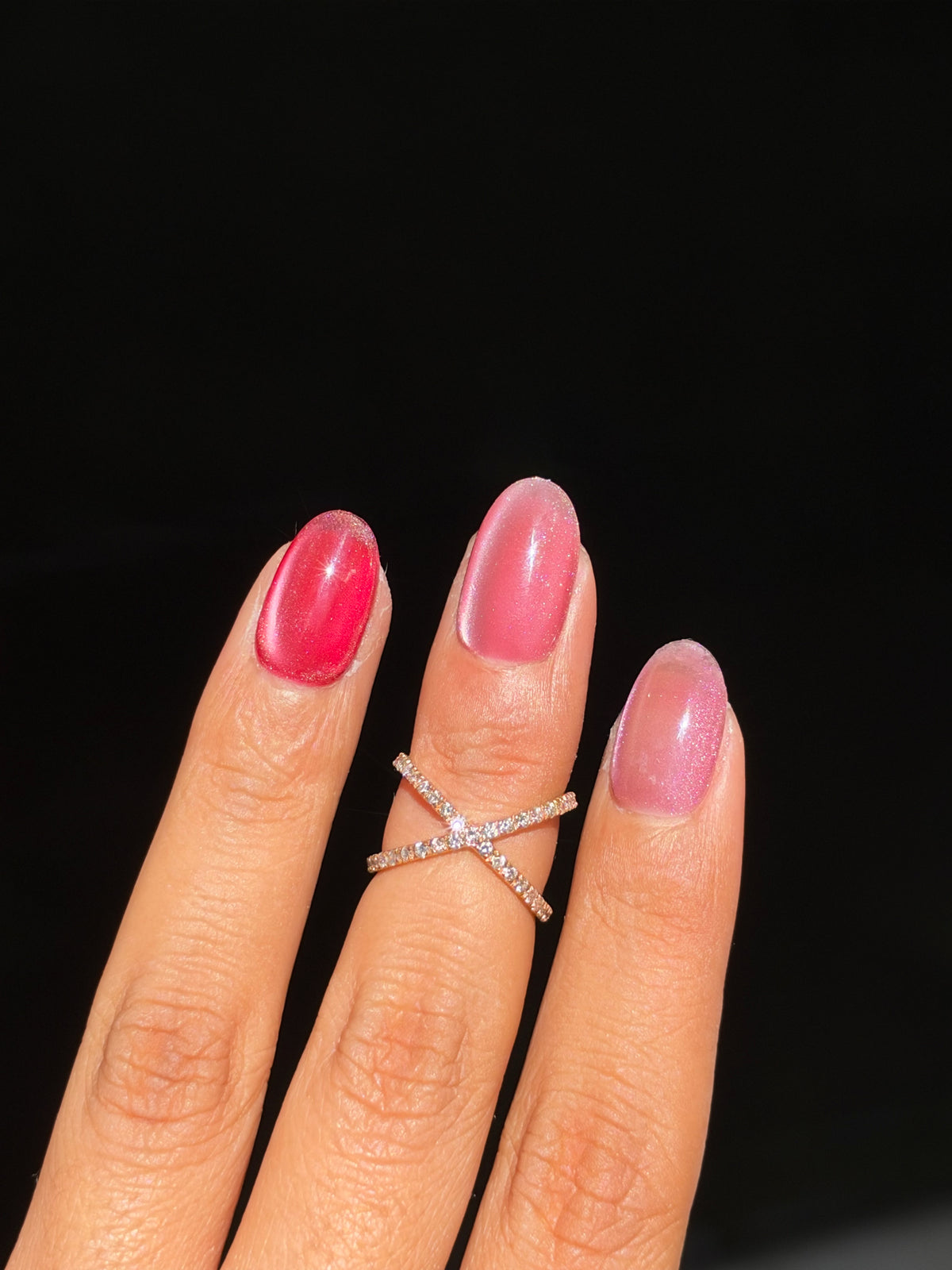 18k Rose gold X diamond pink ring
