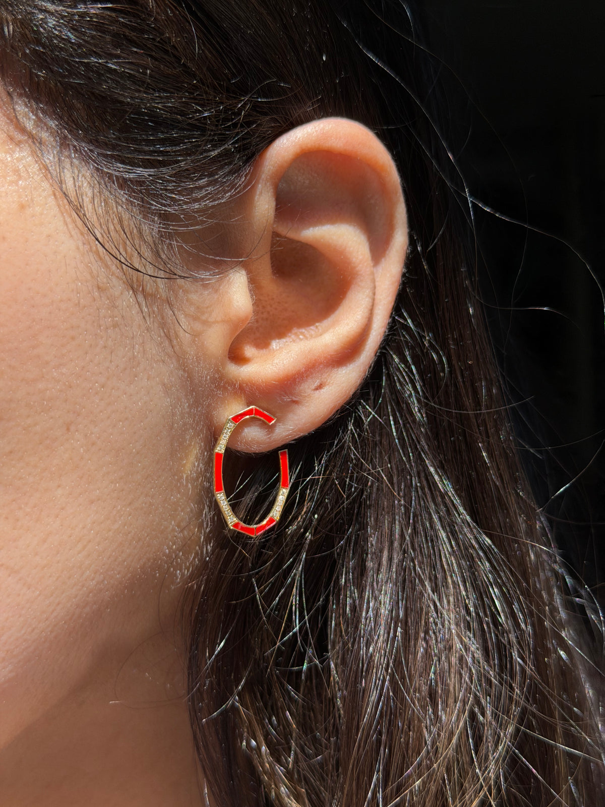 18k Geometric C Diamond and enamel earrings