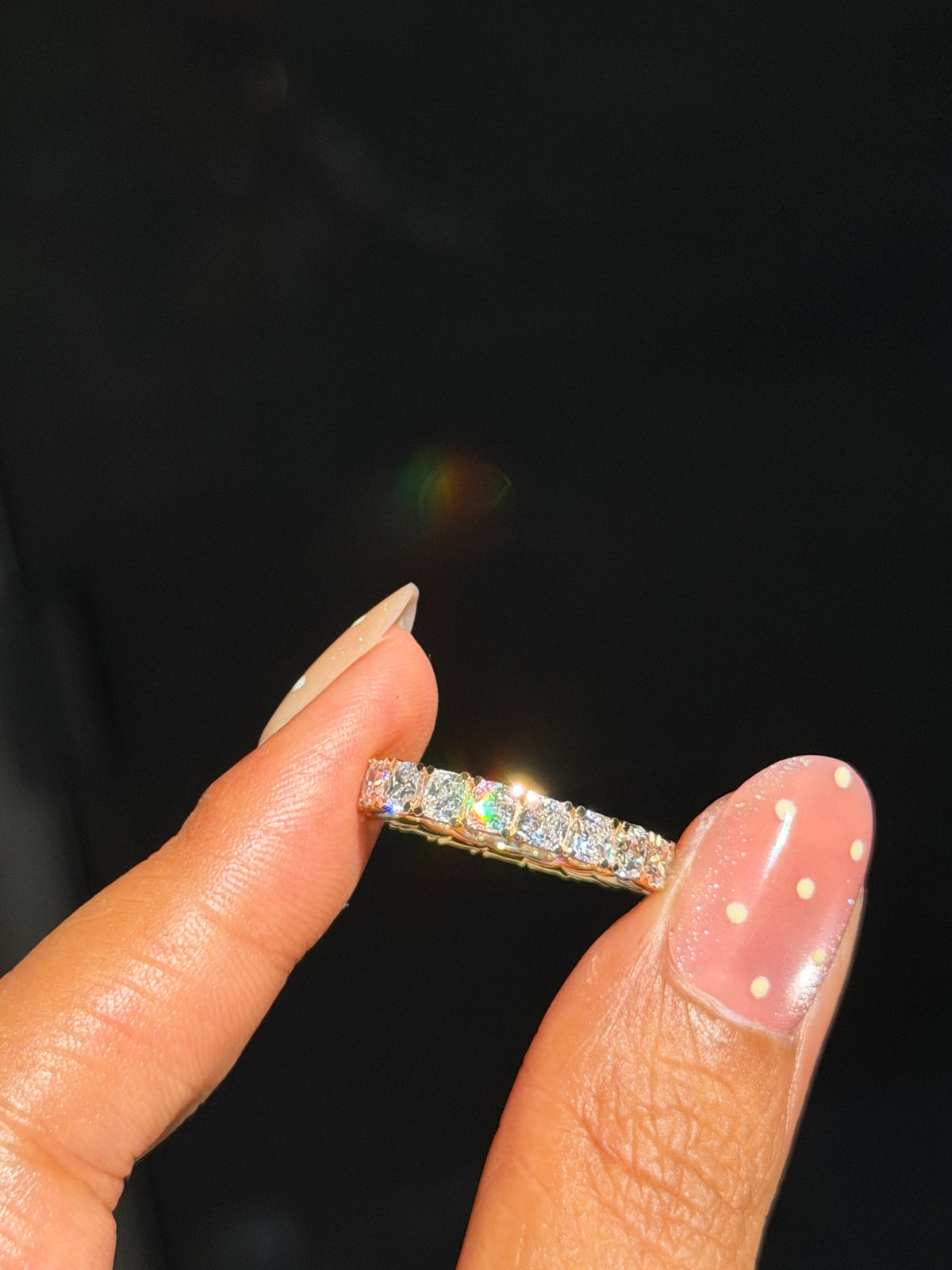 14k 4ct cushion cut eternity band
