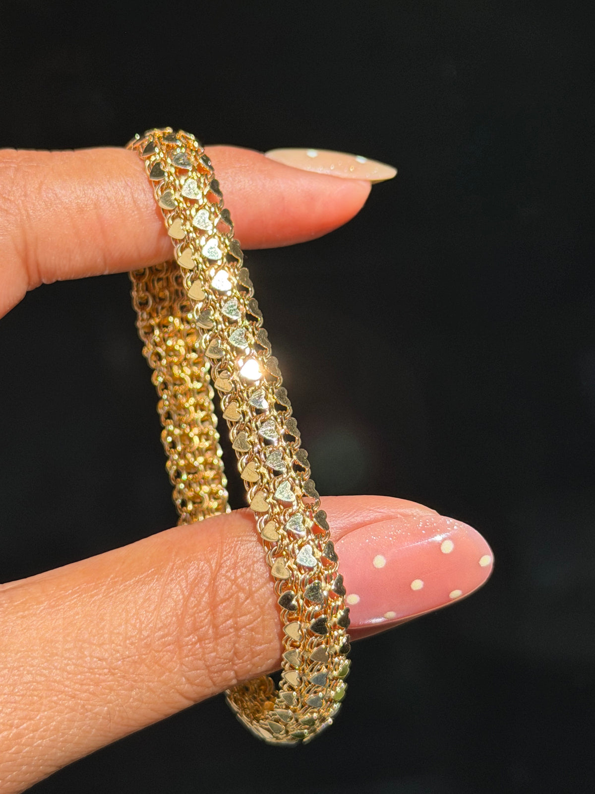 14k three row heart link bracelet