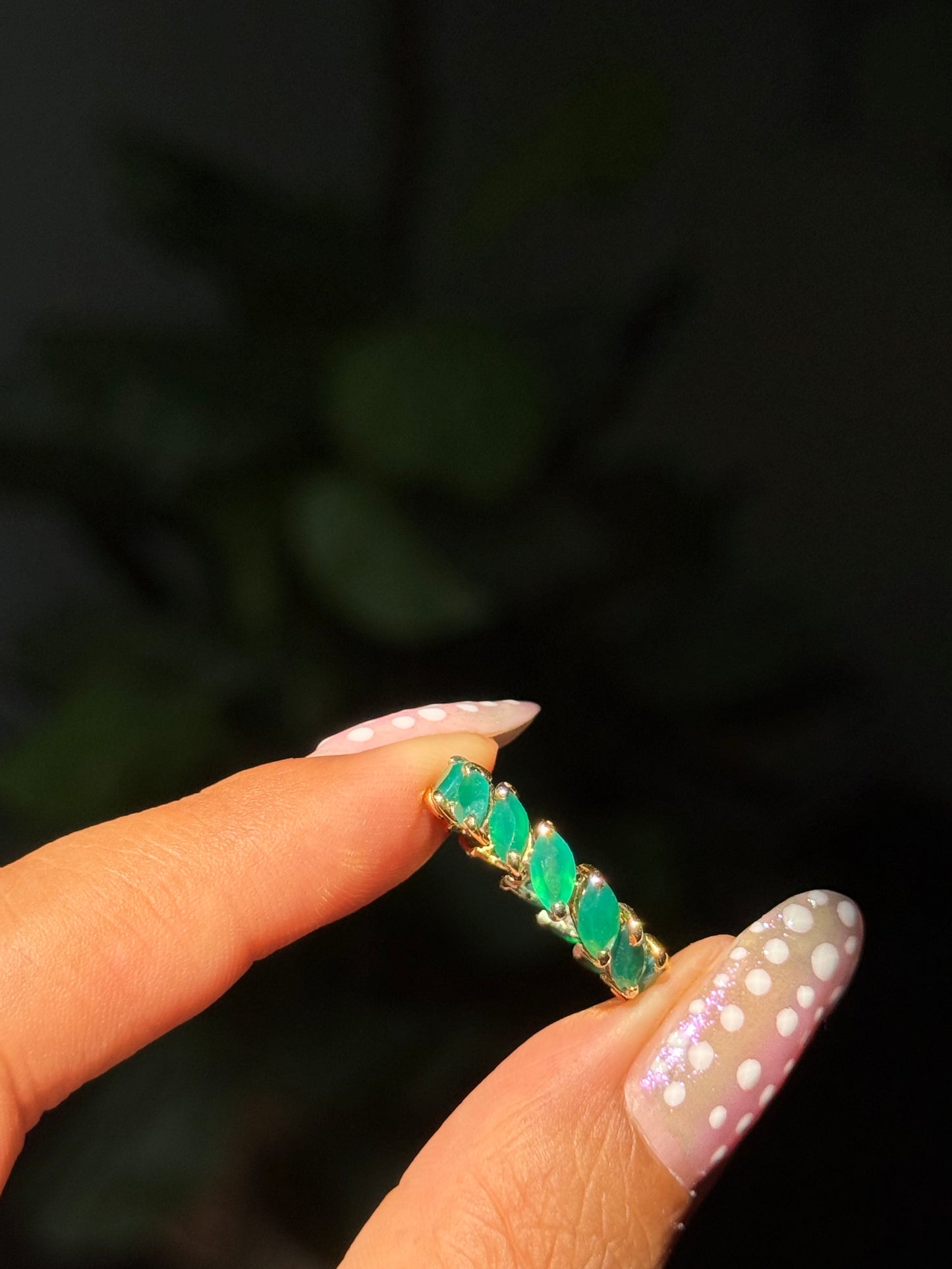 14k Green Agate marquise eternity band