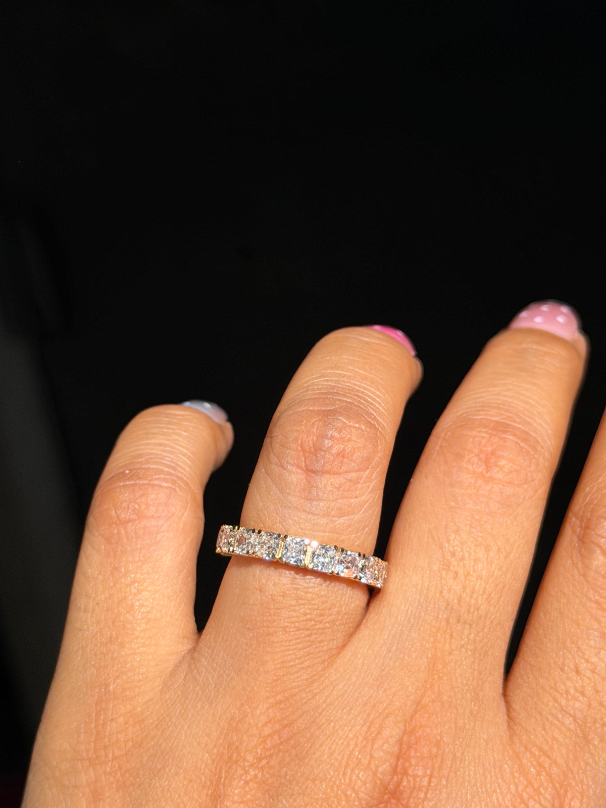 14k 4ct cushion cut eternity band