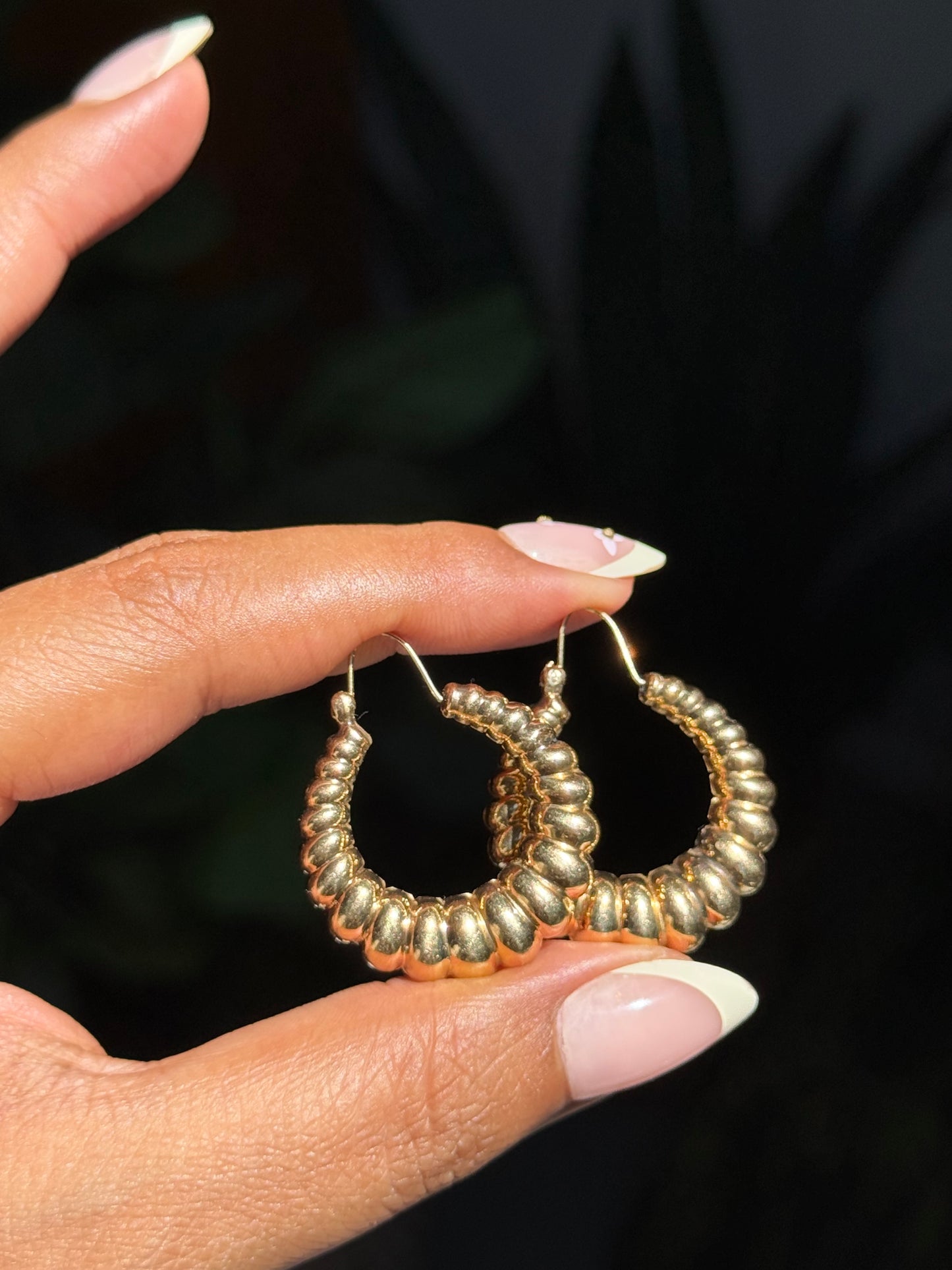 Chunky vintage 14k Shrimpy hoop earrings