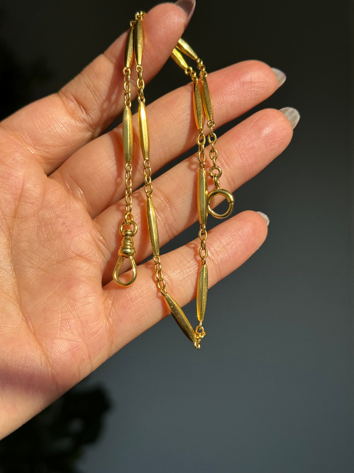 Vintage / Antique 14k solid bar link watch chain