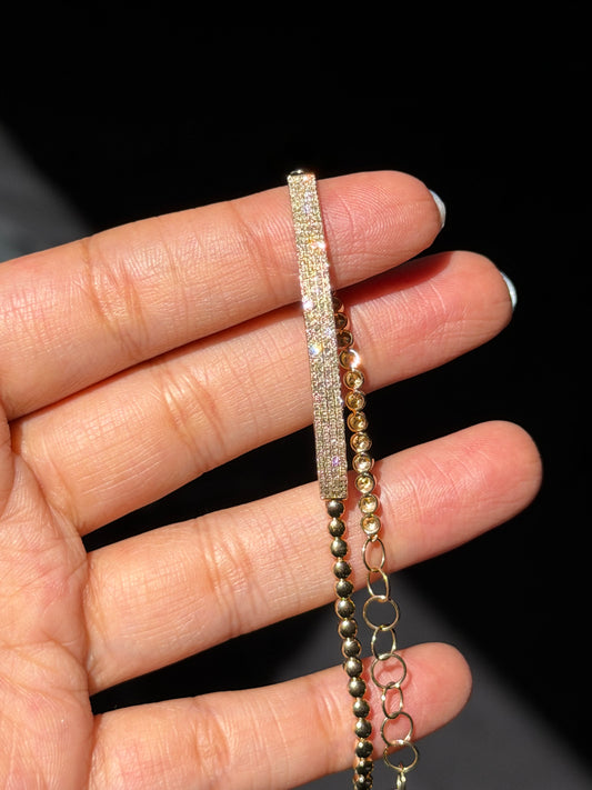 14k pave diamond bar bracelet