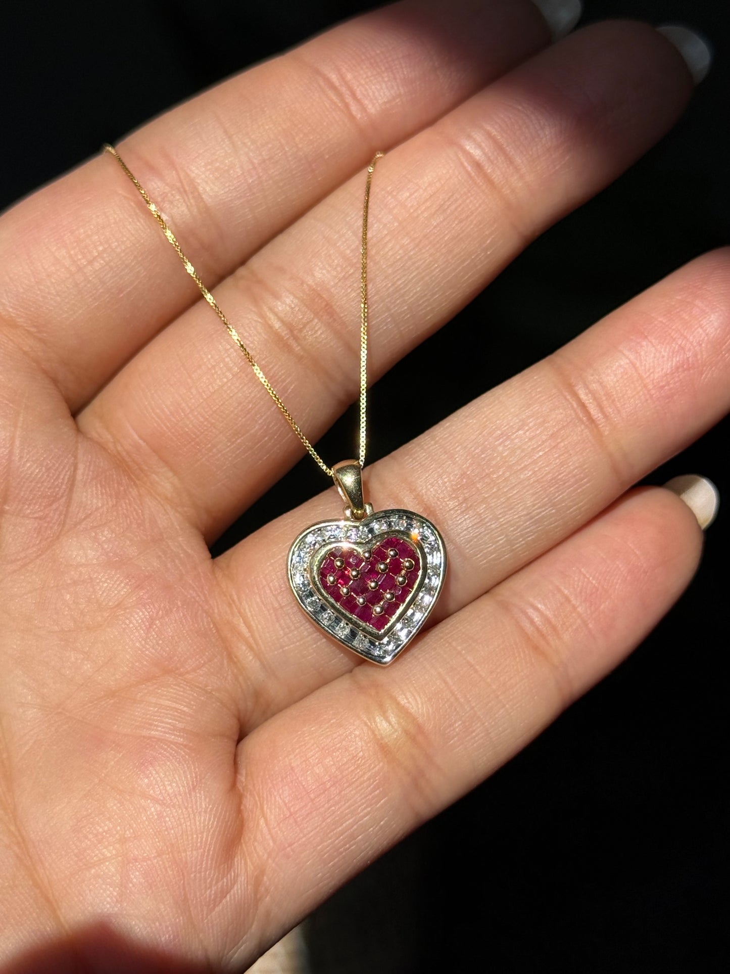 14k Italian rubies and diamond charm with chain