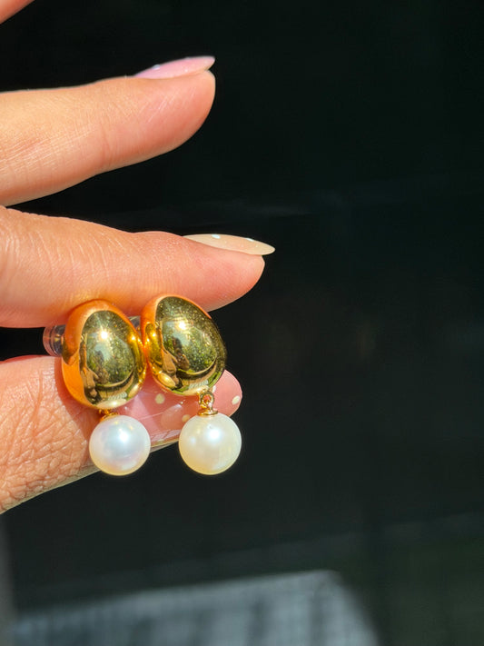 14k puffy drop dangle pearl earrings ✨