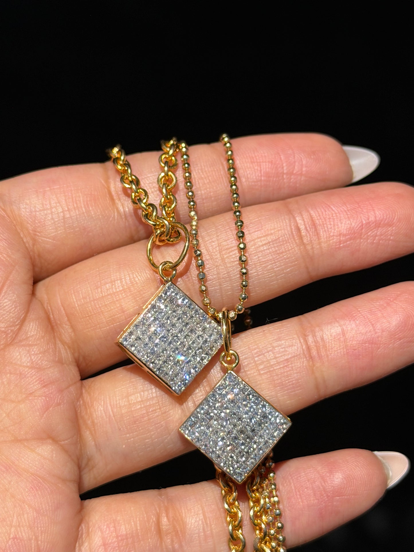 14k Large invisible set diamond charms