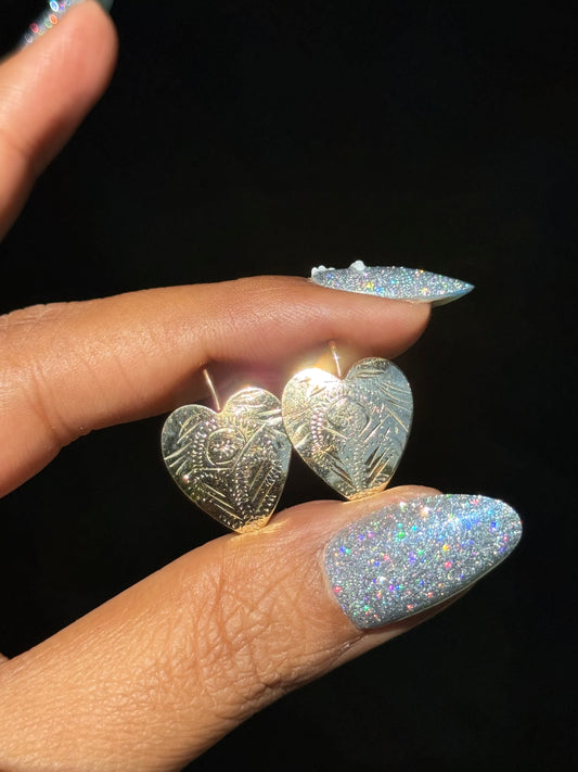 vintage 14k hand etched heart earrings