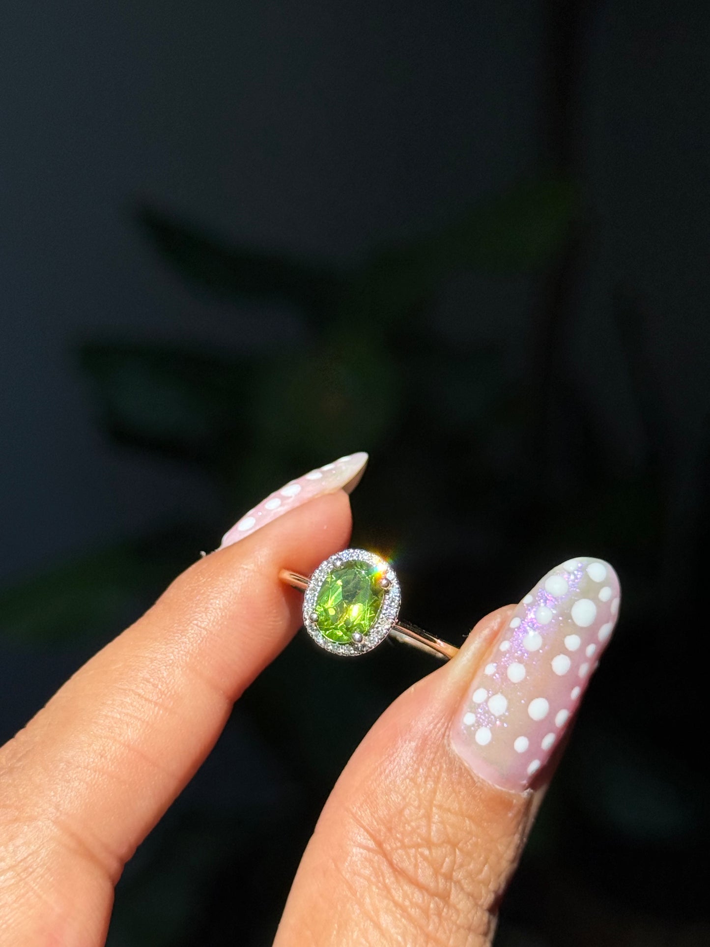 14k peridot and diamond ring