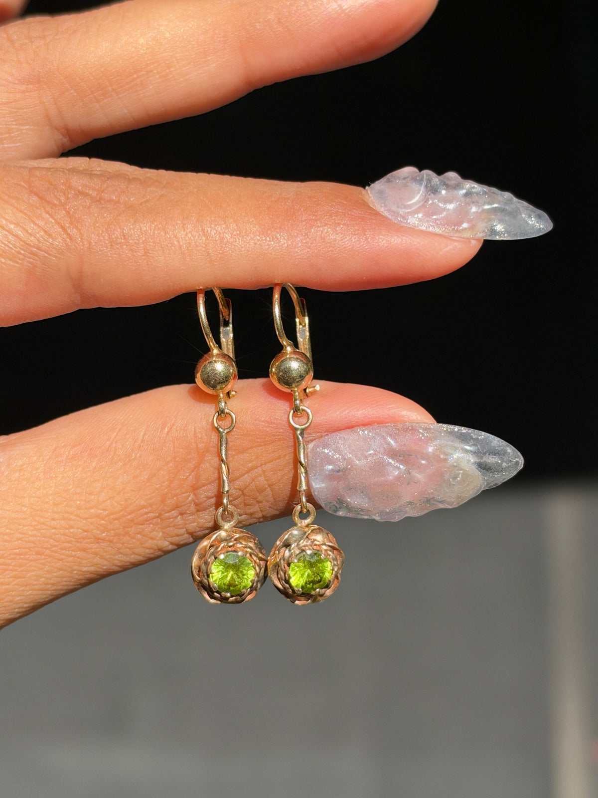 14k Italian peridot dangle drop earrings