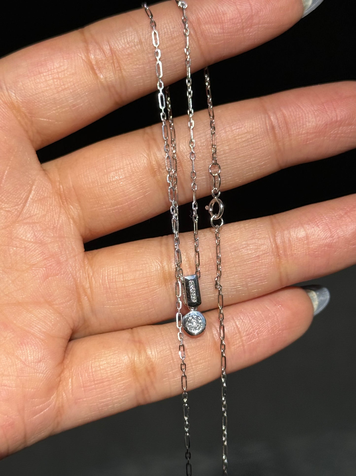 14k white gold charm & 10k mini paper clip chain