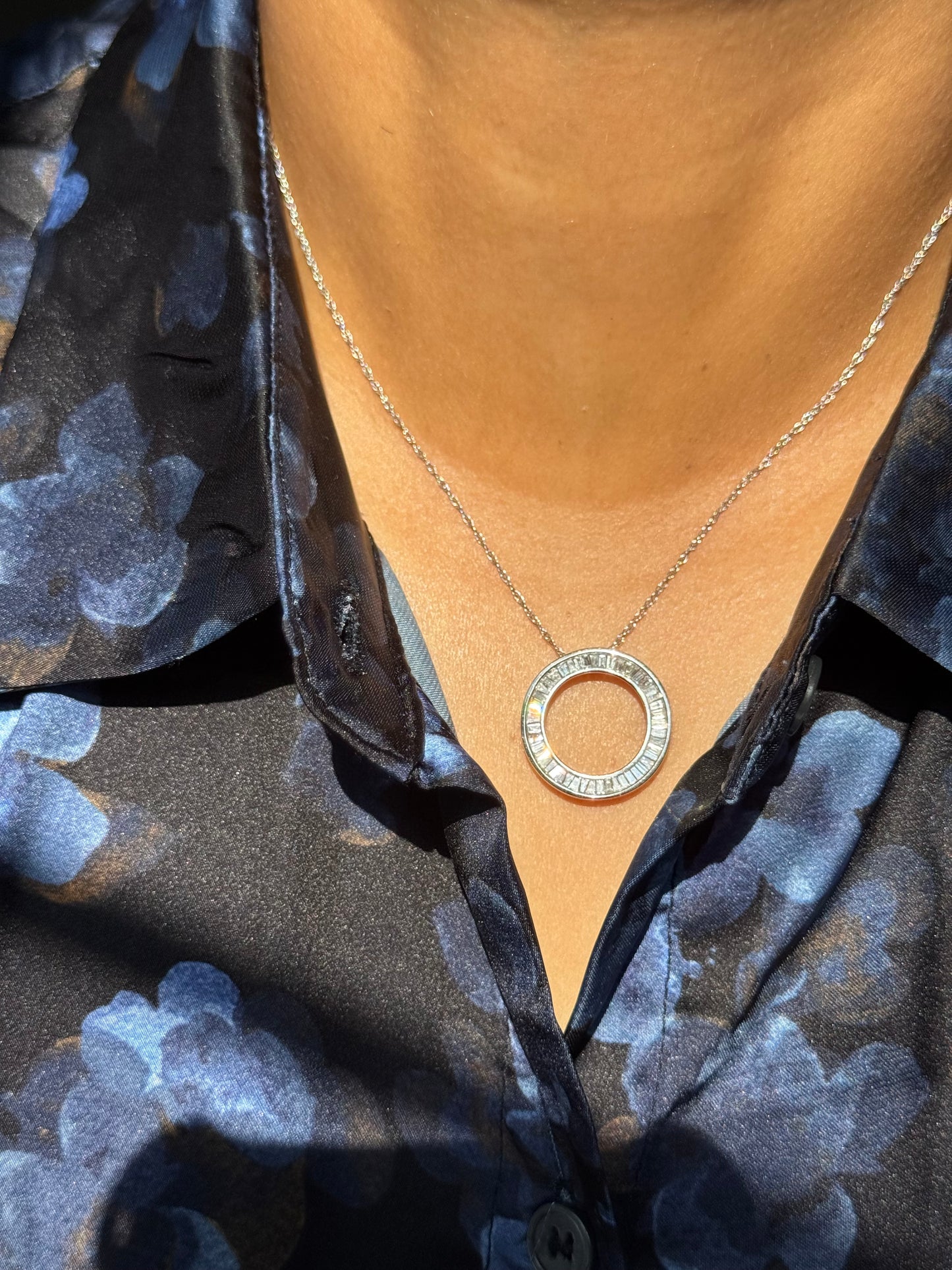 14k white gold Circle of life Diamond Necklace,